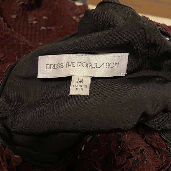 Dress The Population Burgundy Sequin Low Back Bodycon Cocktail Dress Size M - Picture 6 of 7